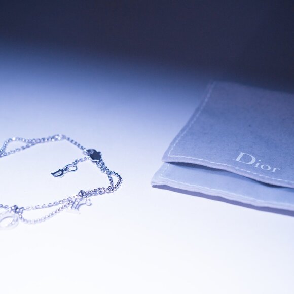 Christian Dior Multi Chain Crystal Logo Charm Bracelet - Picture 2 of 7